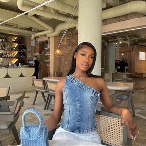 Zara Asymmetric Denim TRF Top